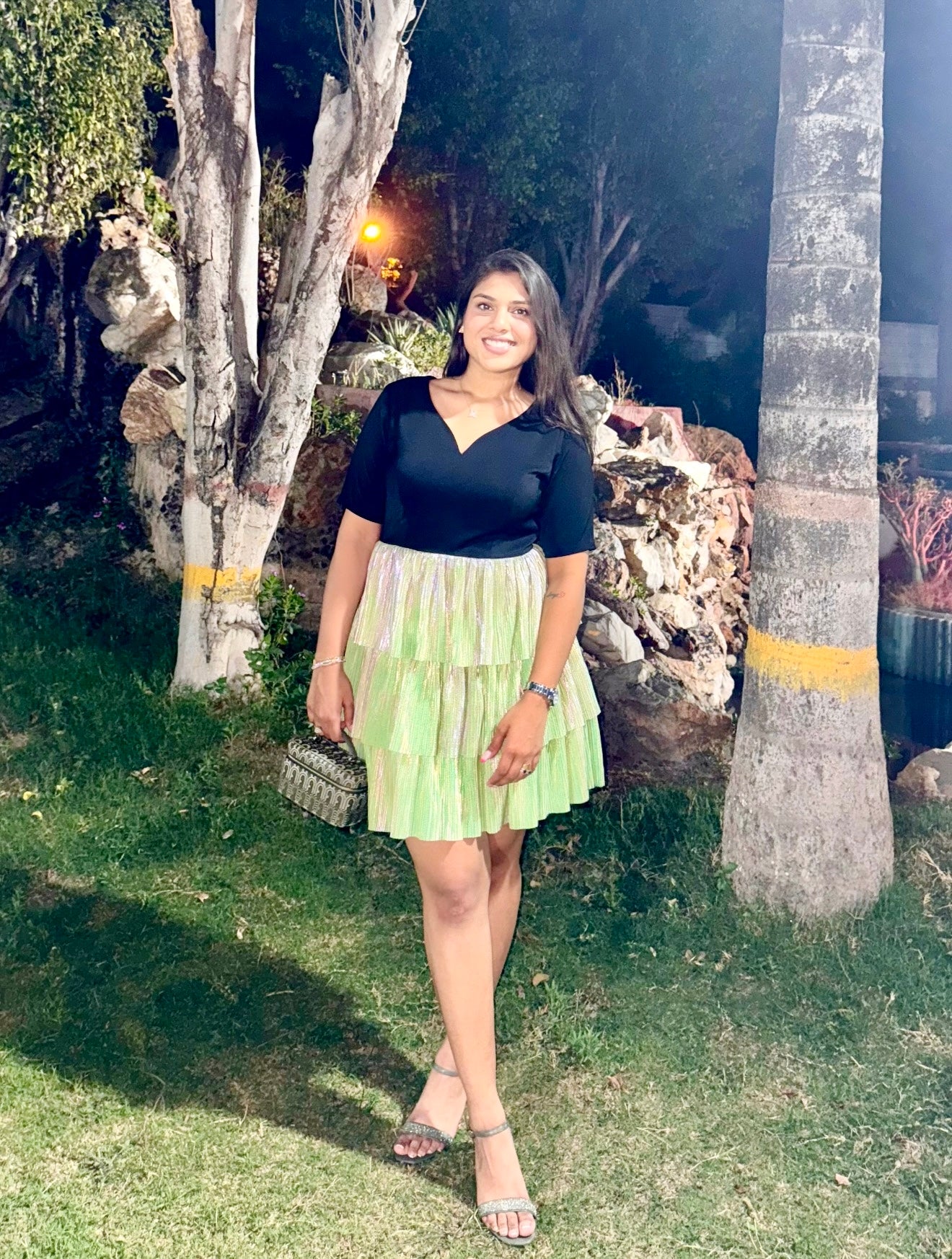 BLACK GREEN RUFFLE DRESS