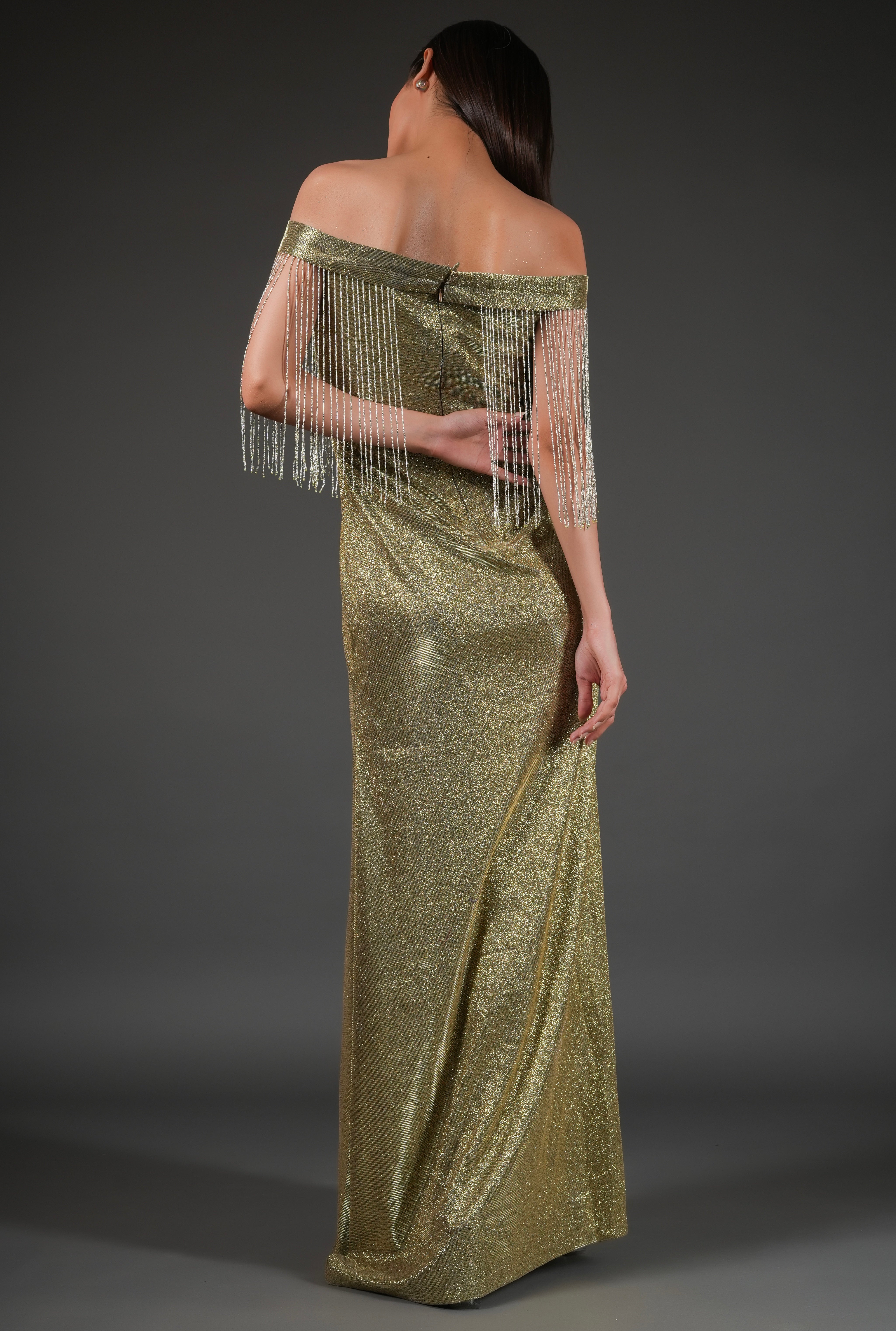 GOLD SHIMMER DRESS WITH LONG TASSELS
