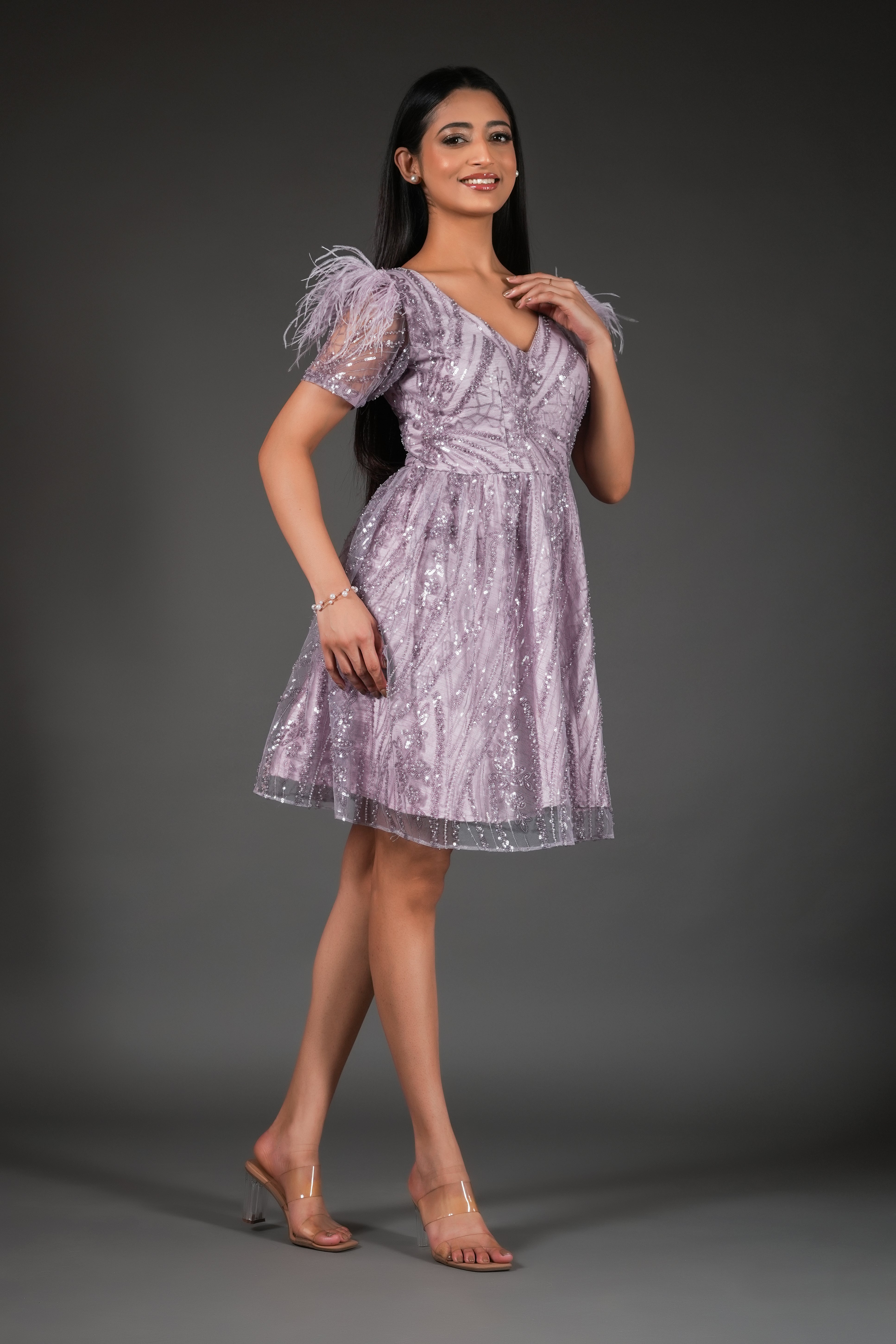 LILAC V NECK SHORT DRESS