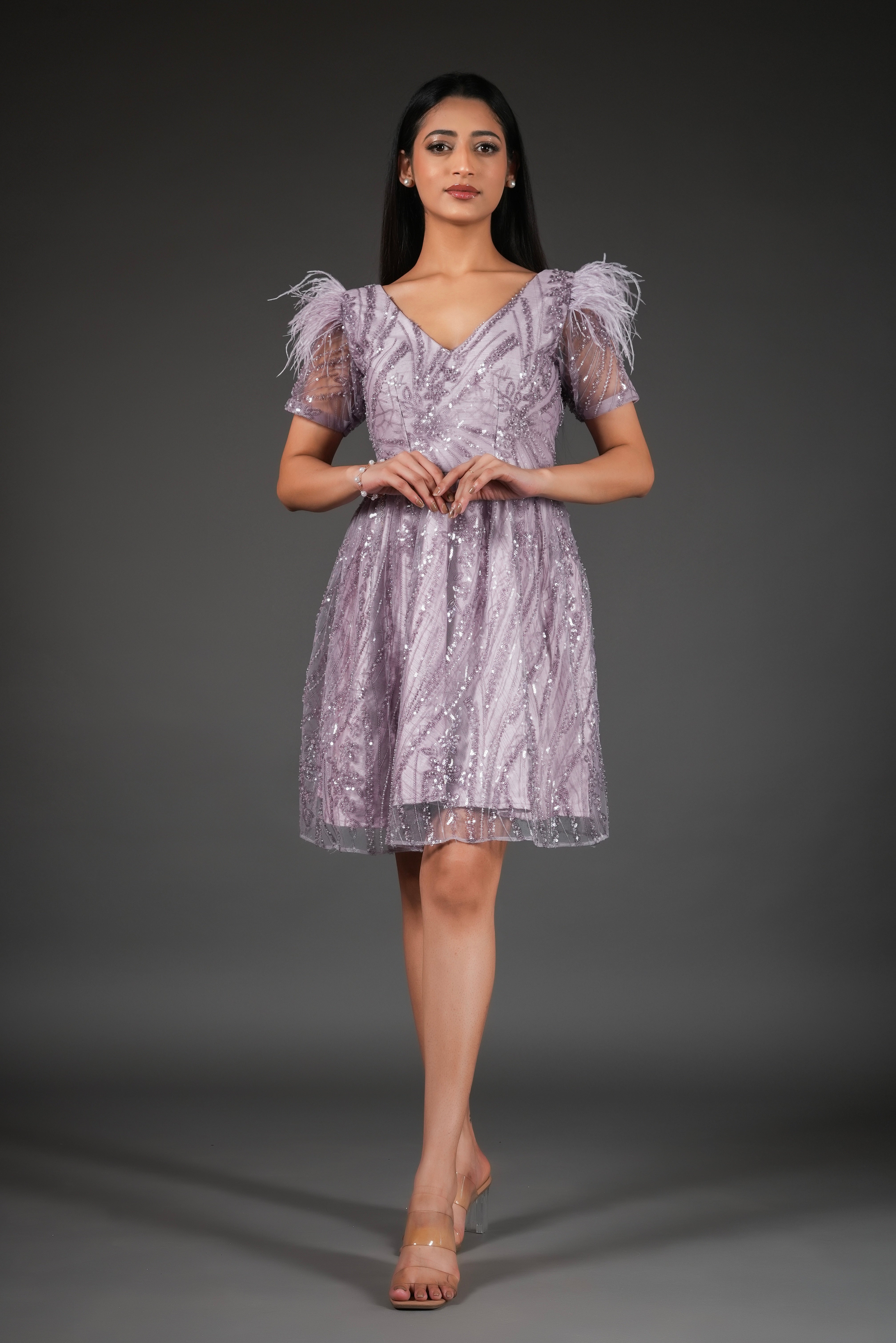 LILAC V NECK SHORT DRESS