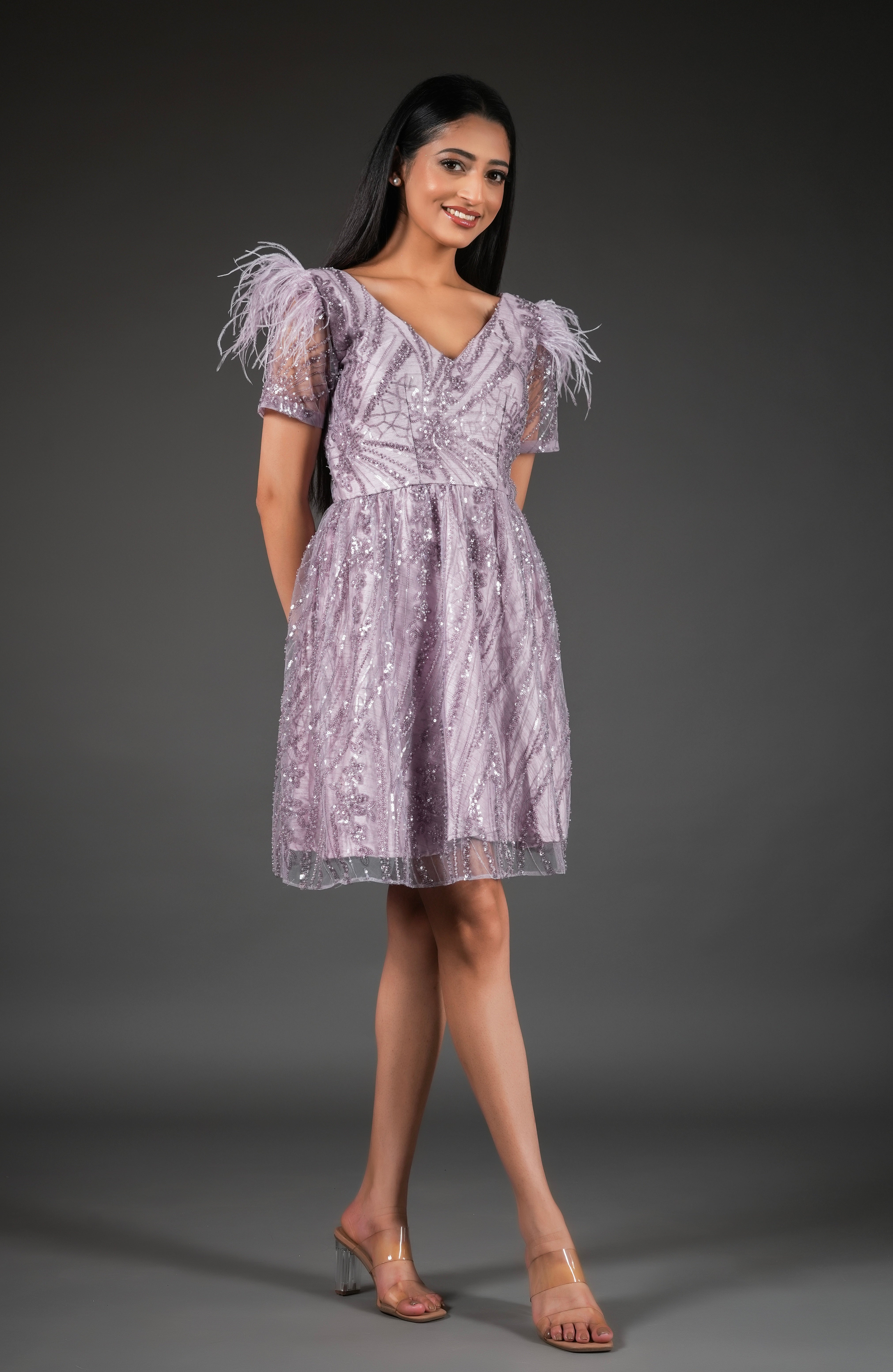 LILAC V NECK SHORT DRESS