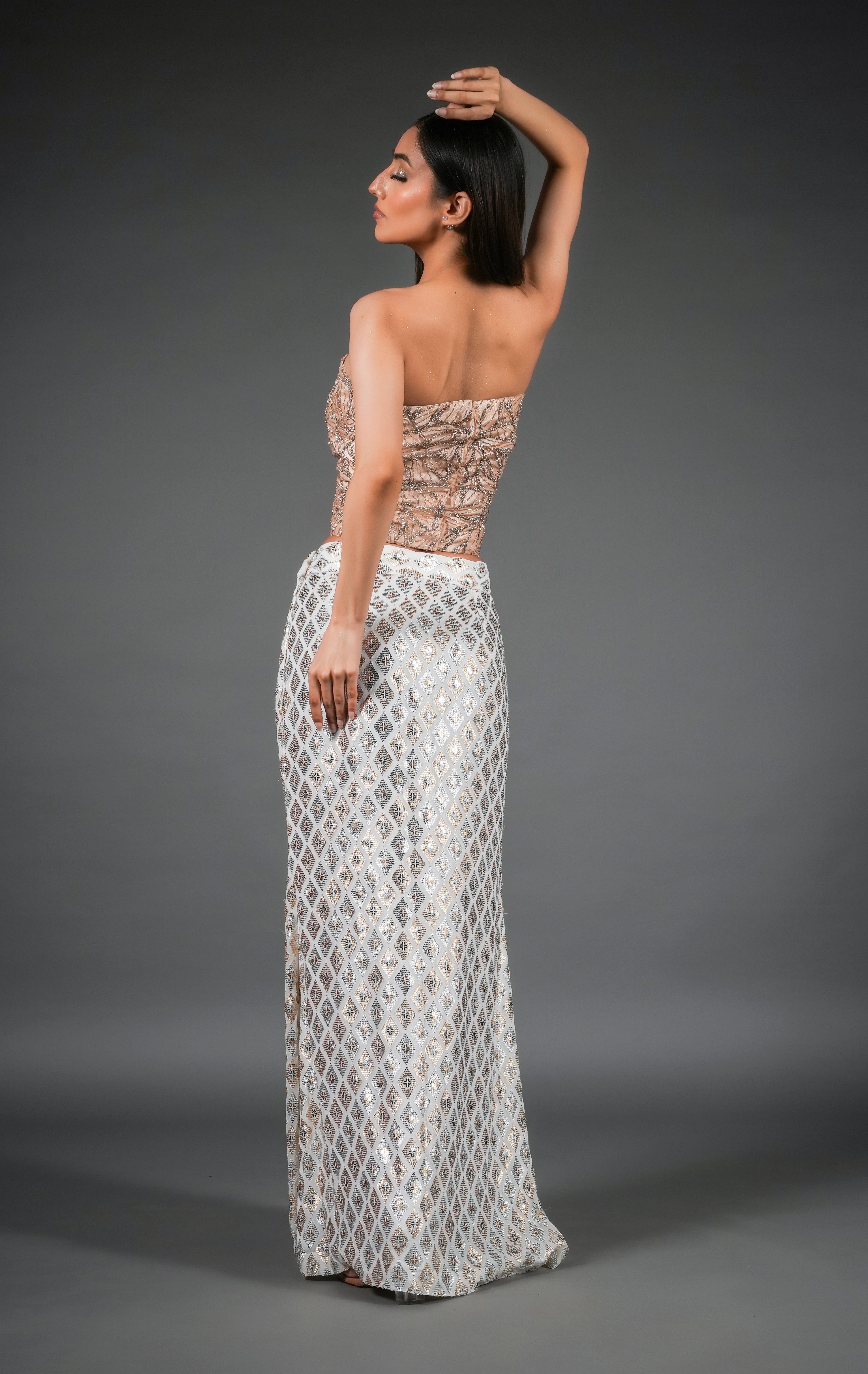 FISH CUT SKIRT WITH CORSET BLOUSE