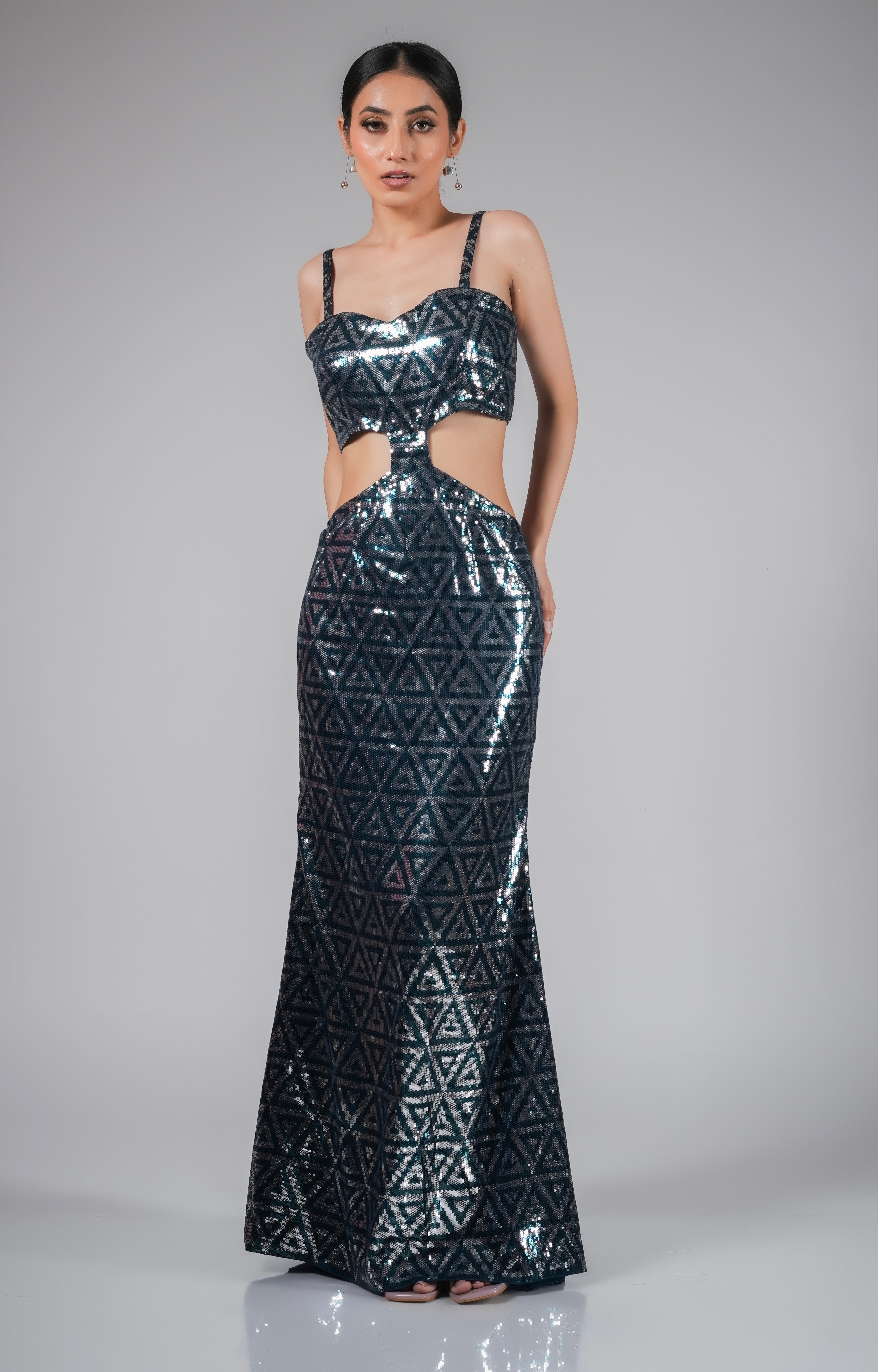 BLUE SEQUIN COCKTAIL DRESS WITH SIDE CUTS