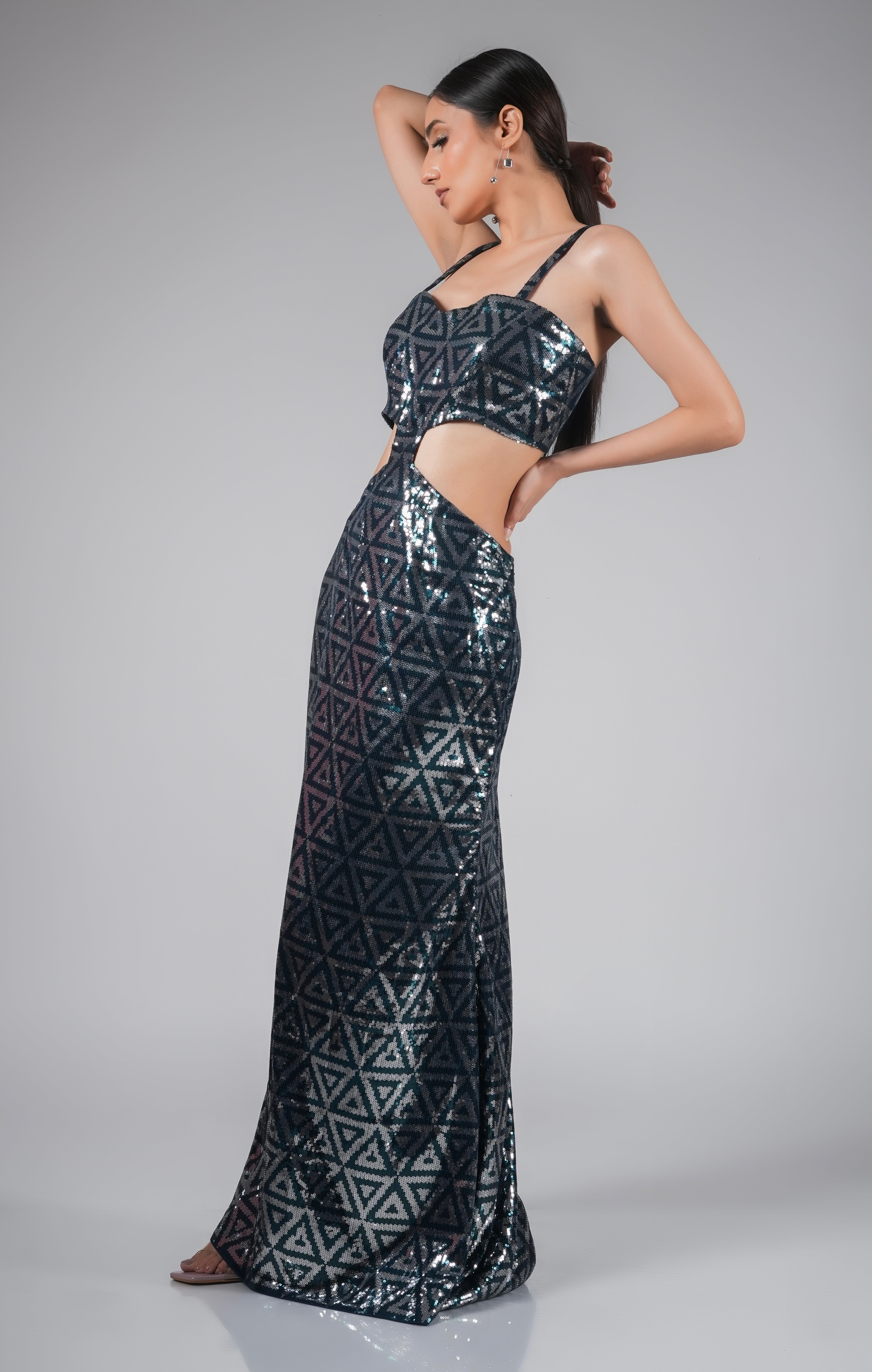 BLUE SEQUIN COCKTAIL DRESS WITH SIDE CUTS