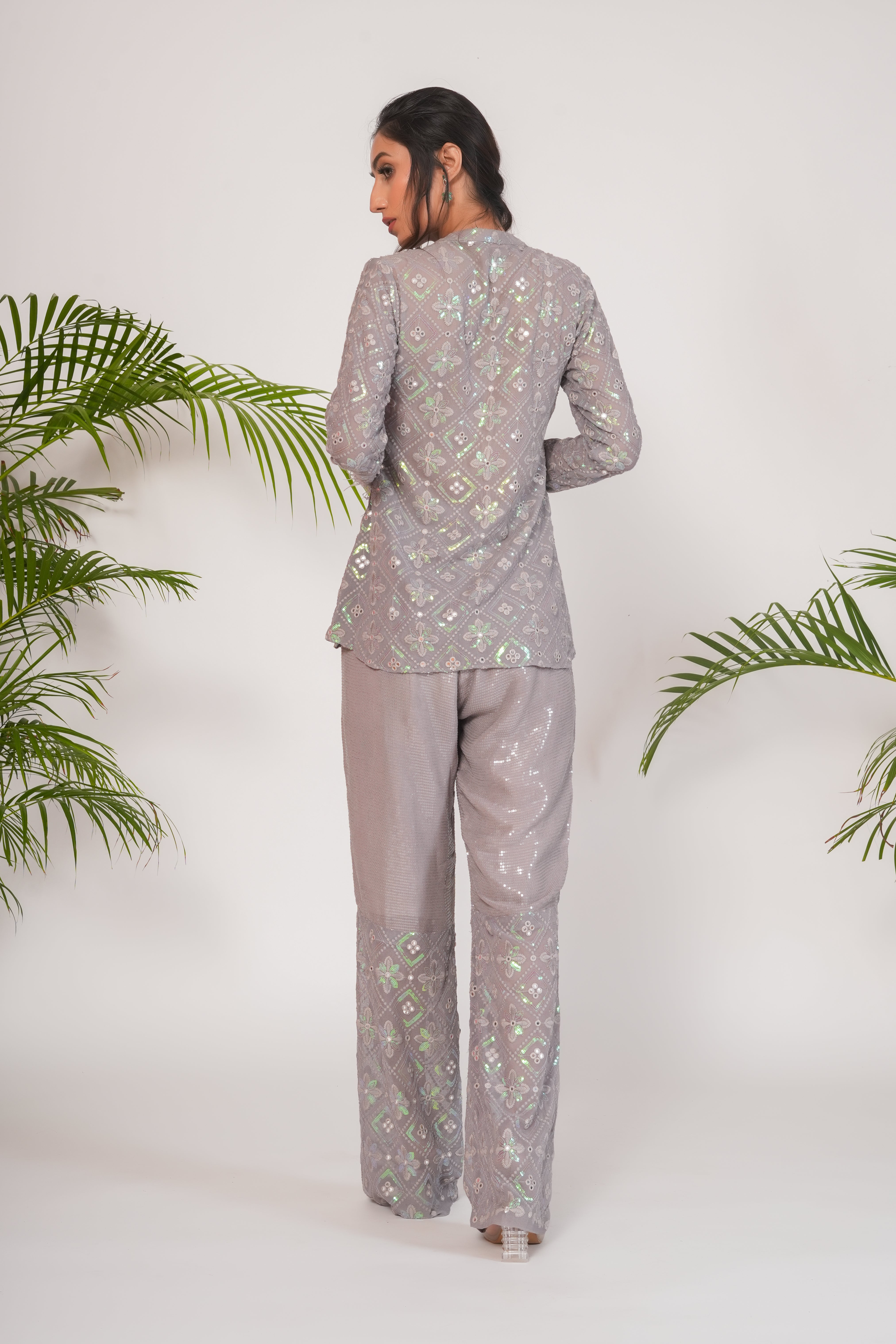 GREY CO-ORD SET WITH FEATHER DETAILING