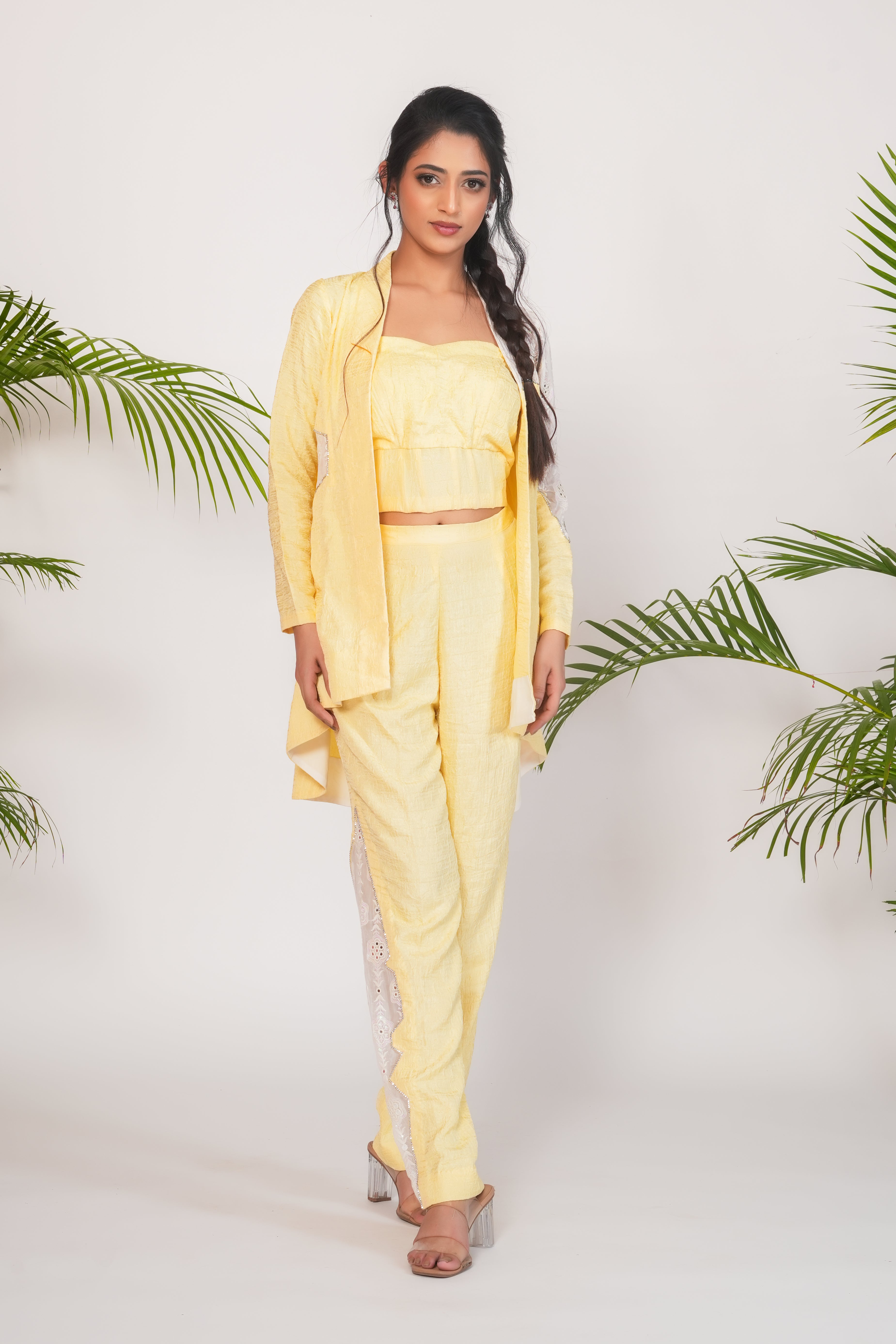BUTTER YELLOW HIGH LOW SET WITH CORSET