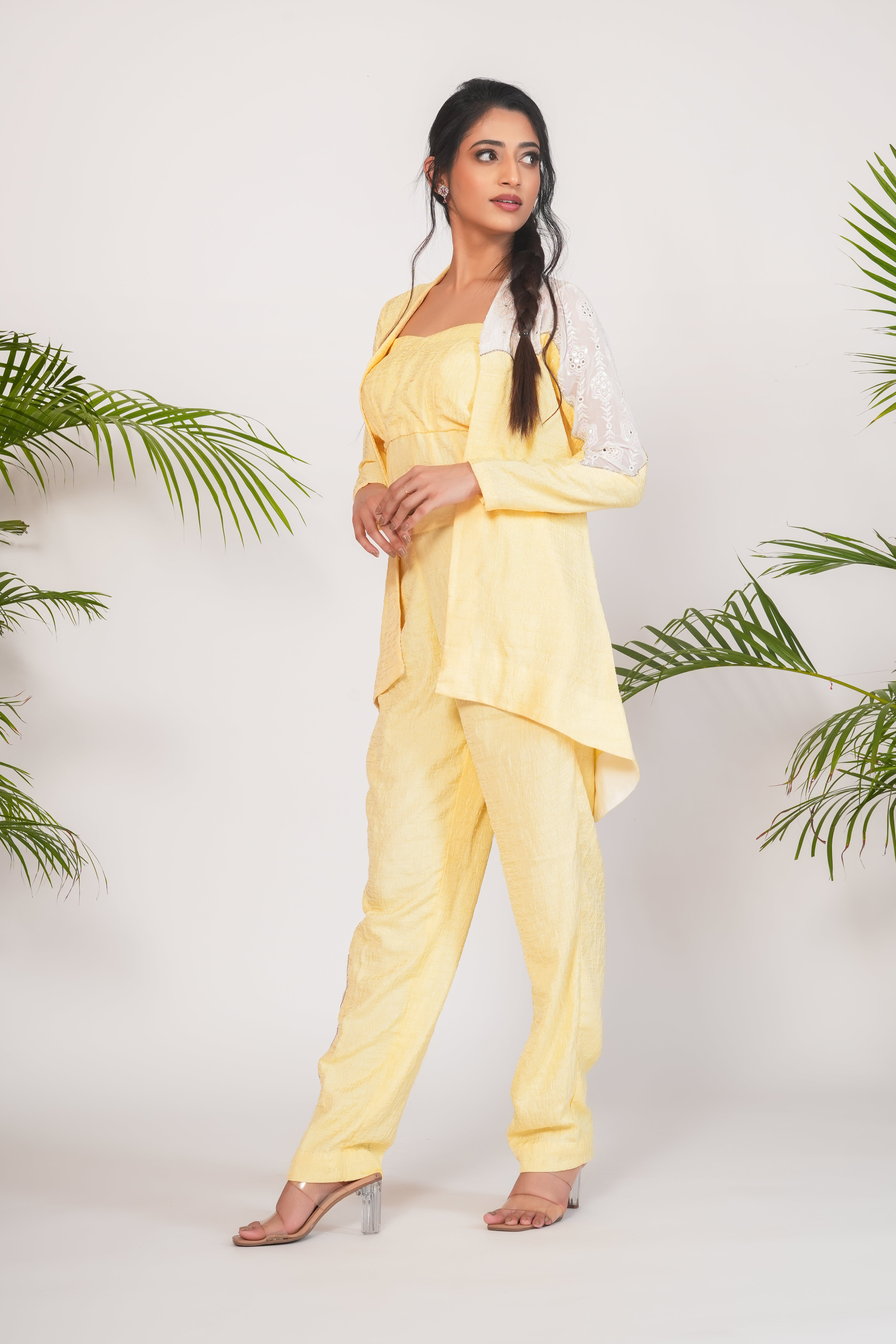 BUTTER YELLOW HIGH LOW SET WITH CORSET