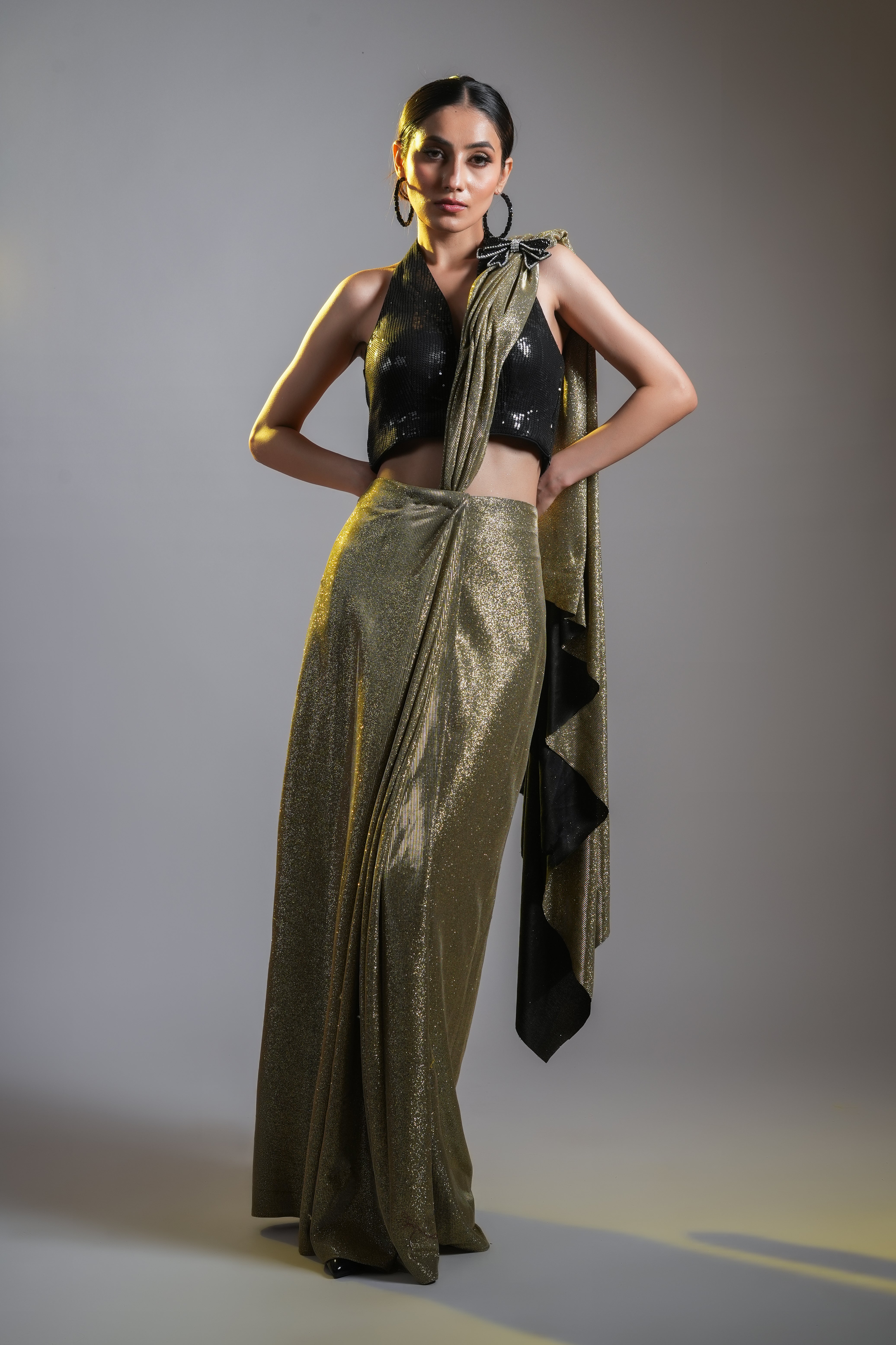 GOLD SHIMMER PRE DRAPED SAREE