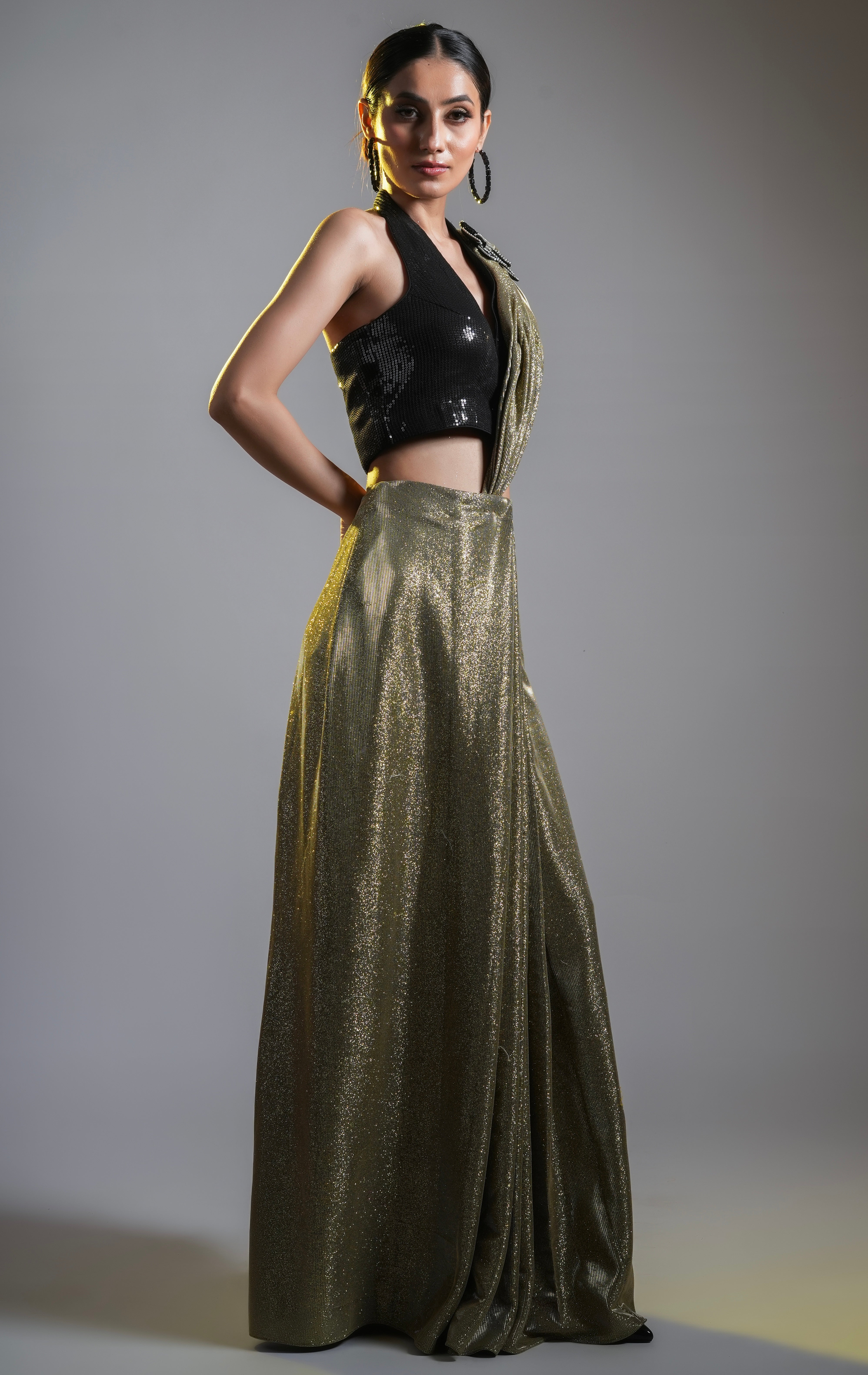 GOLD SHIMMER PRE DRAPED SAREE