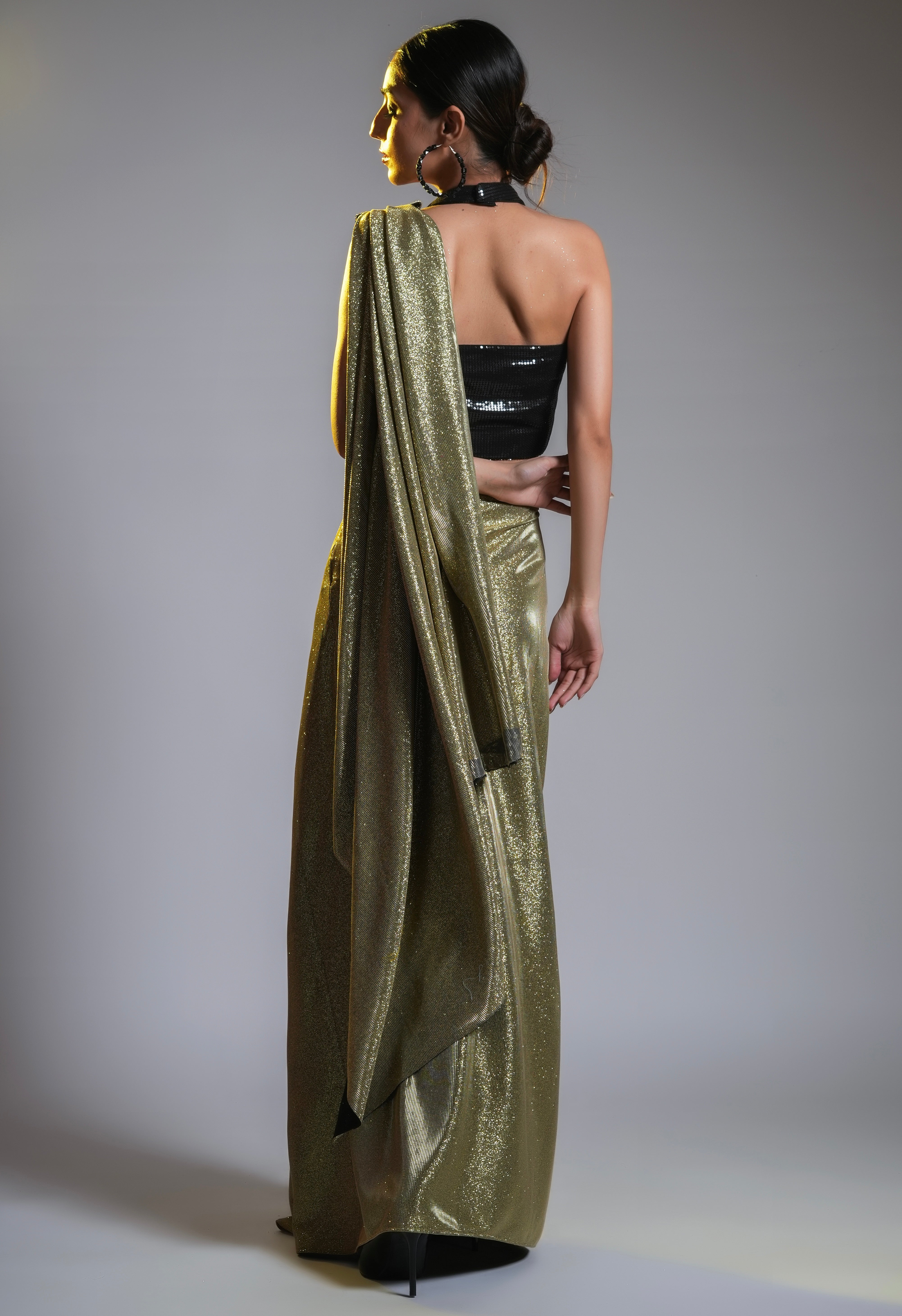 GOLD SHIMMER PRE DRAPED SAREE