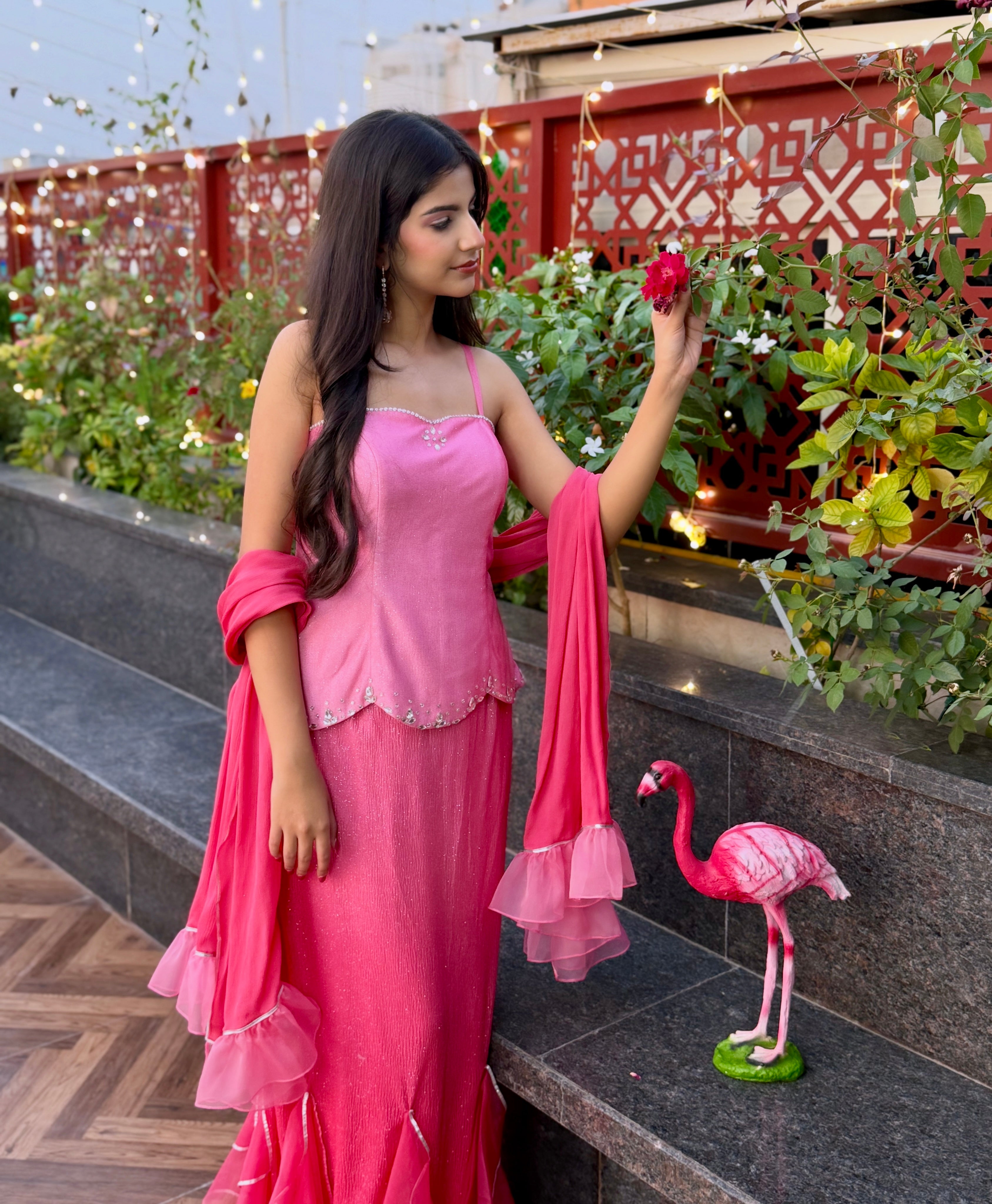 FLAMINGO PINK CORSET & SKIRT SET