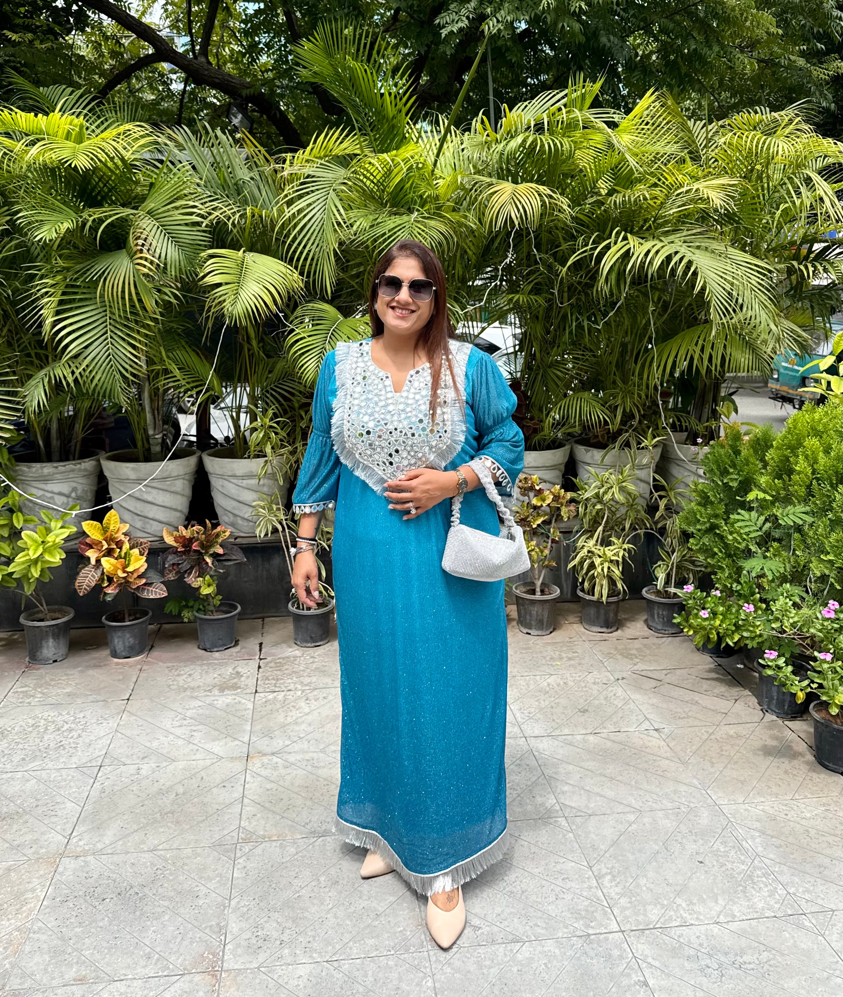 AQUA SPARKLE KAFTAN DRESS