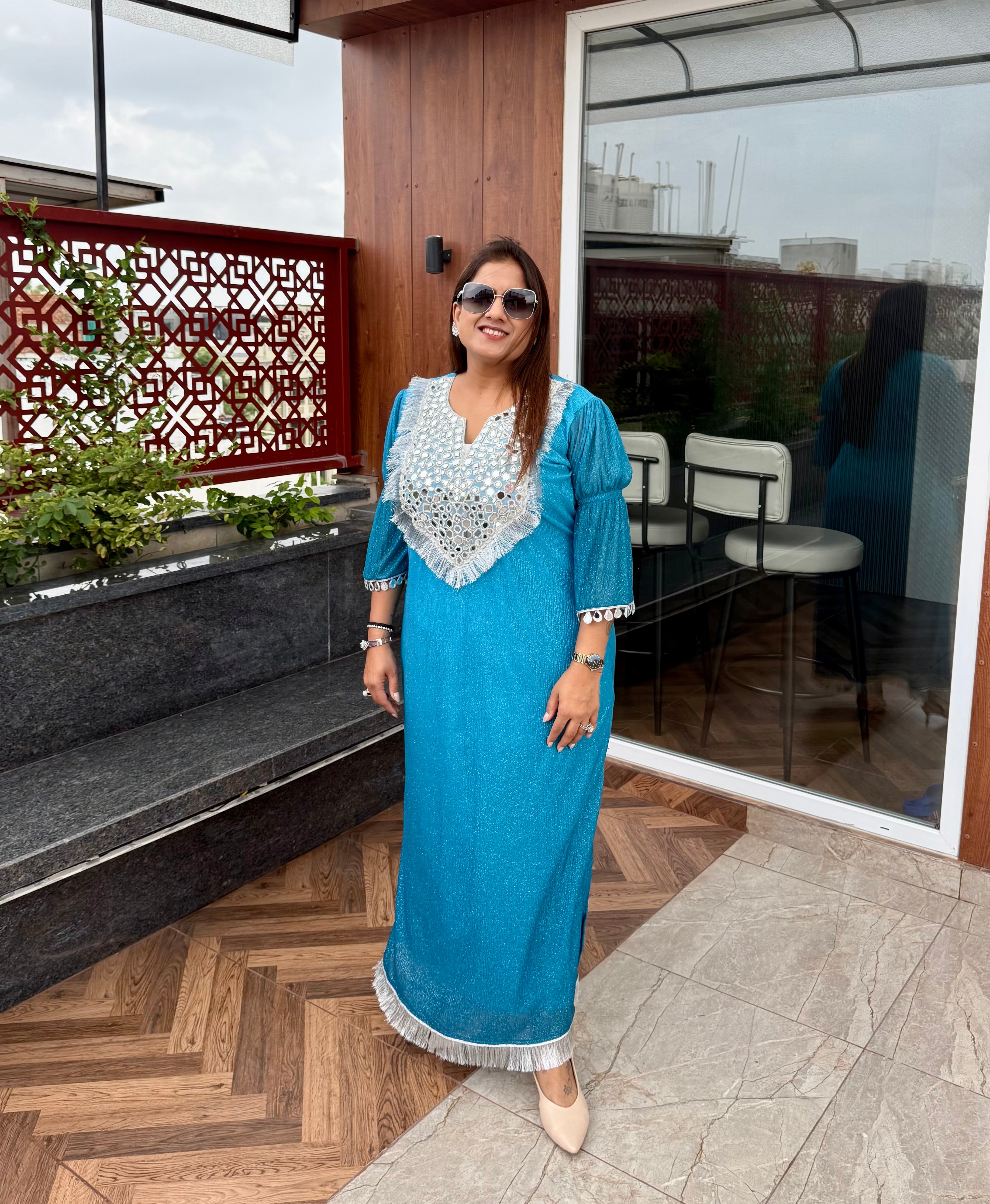 AQUA SPARKLE KAFTAN DRESS