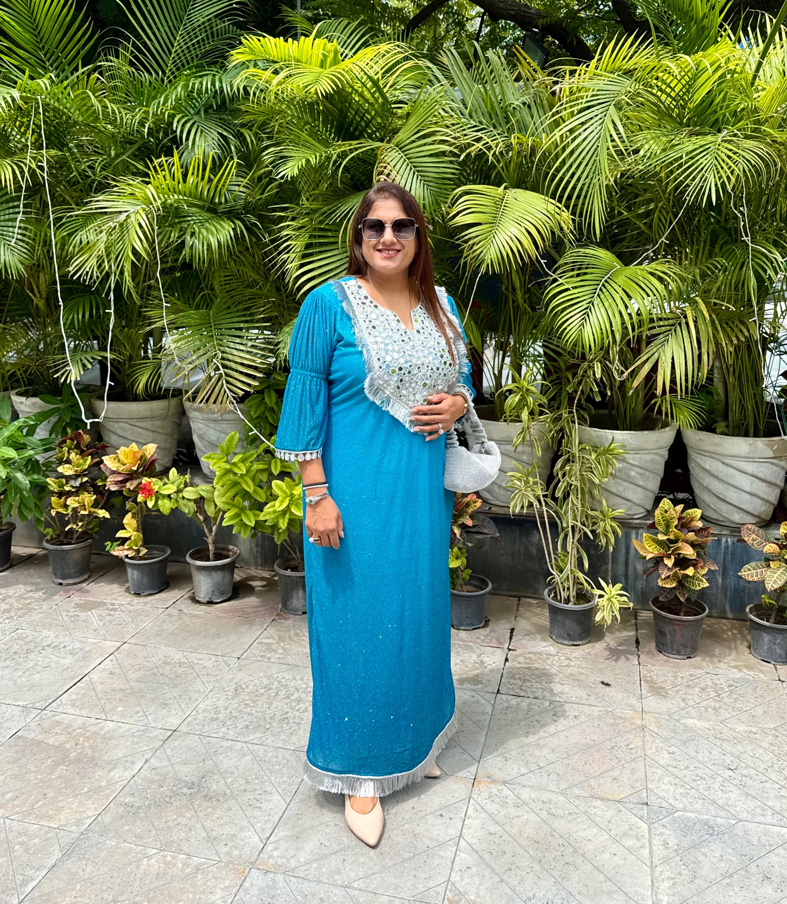 AQUA SPARKLE KAFTAN DRESS