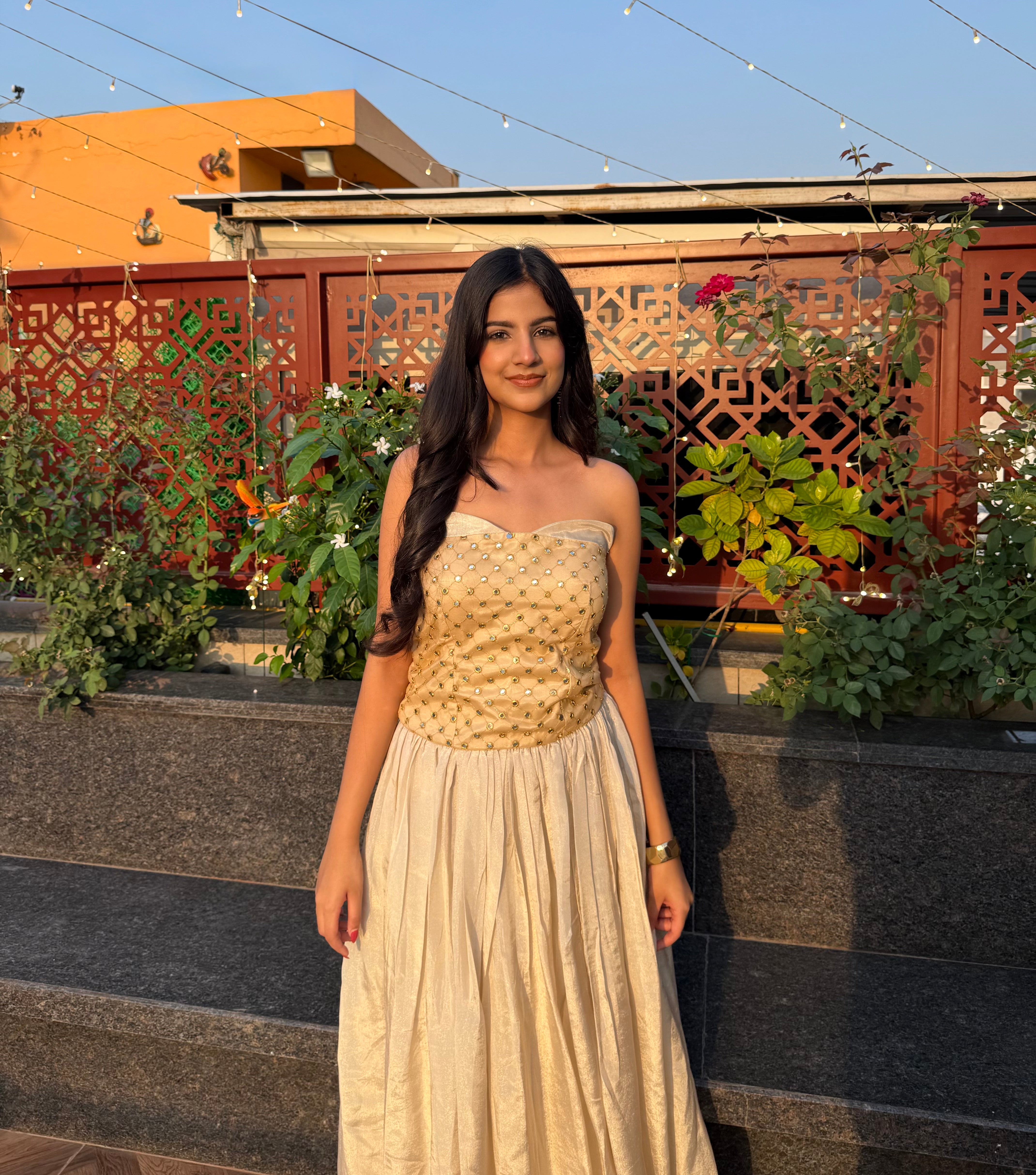 GOLD CORSET AND IVORY SKIRT SET