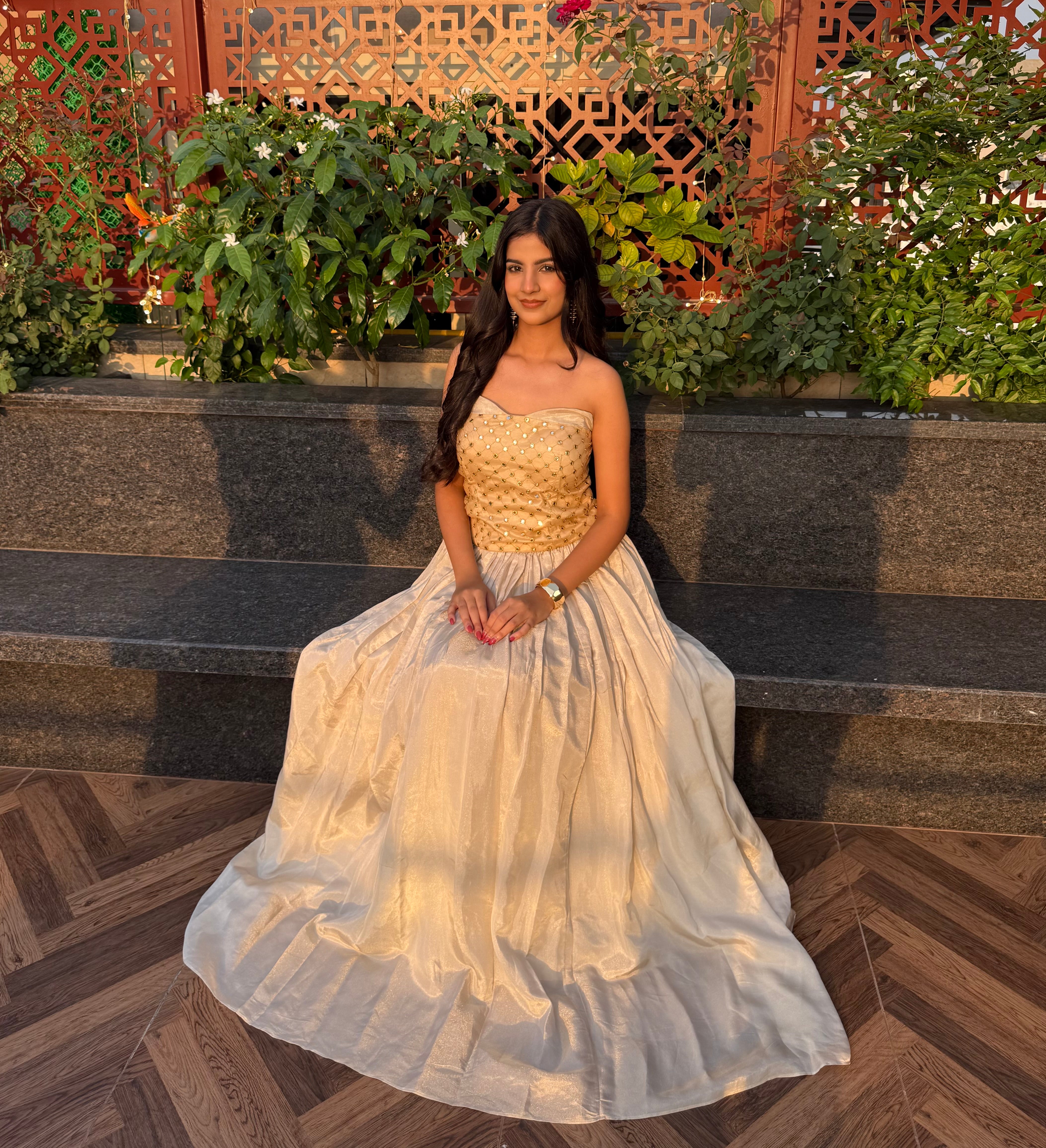 GOLD CORSET AND IVORY SKIRT SET