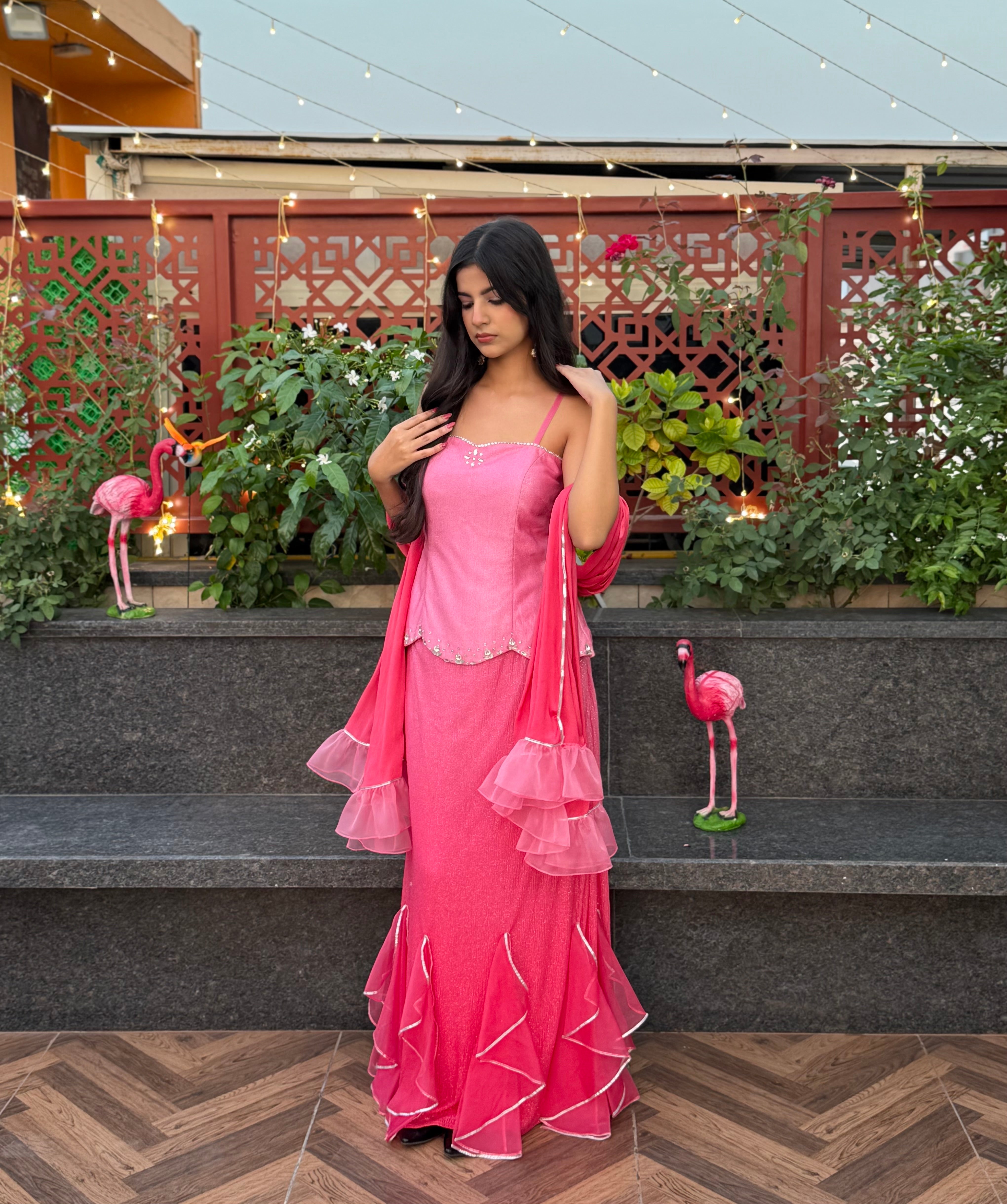 FLAMINGO PINK CORSET & SKIRT SET